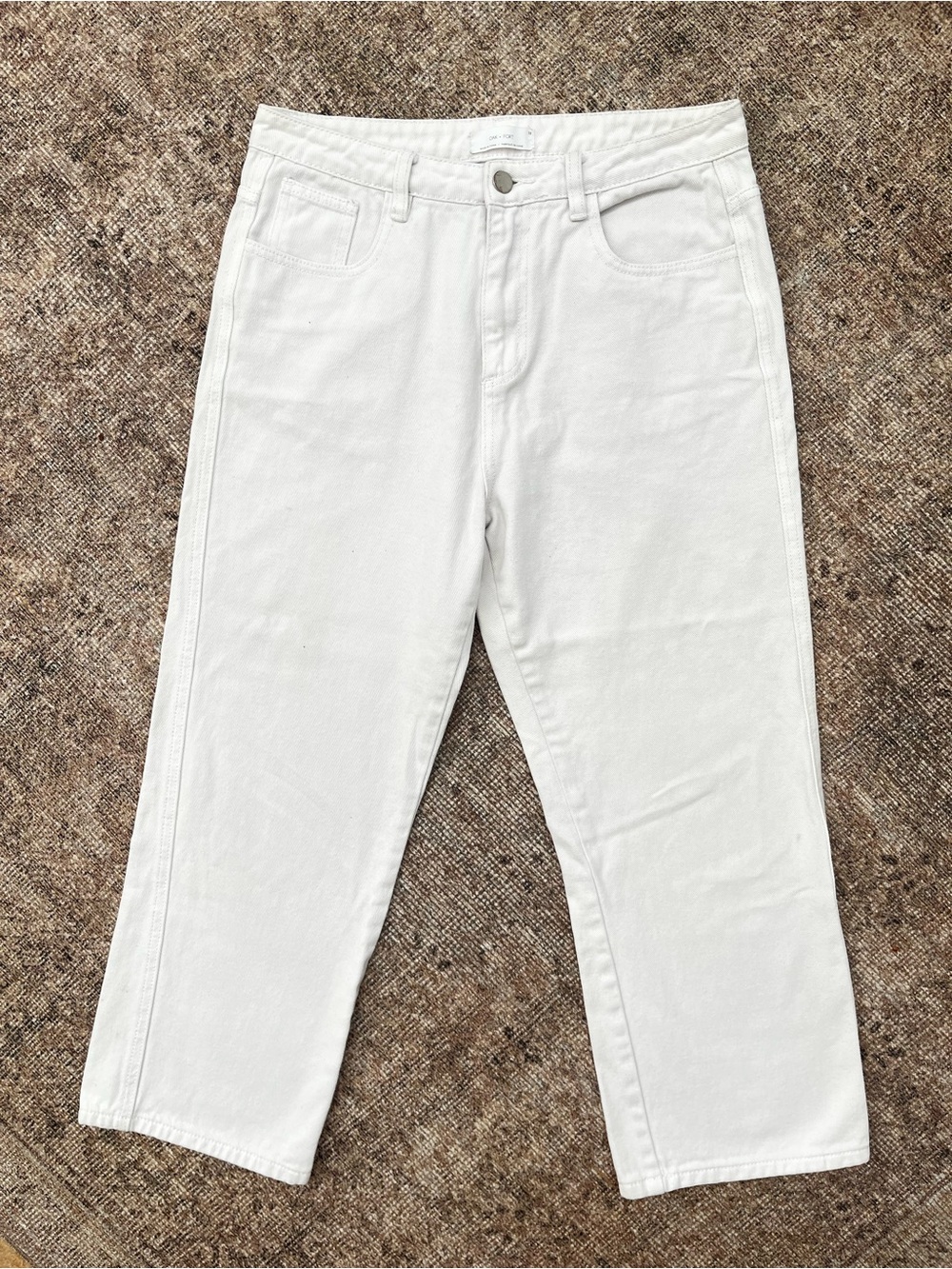 OAK + FORT White Cropped Cotton High-Rise Jeans 28
